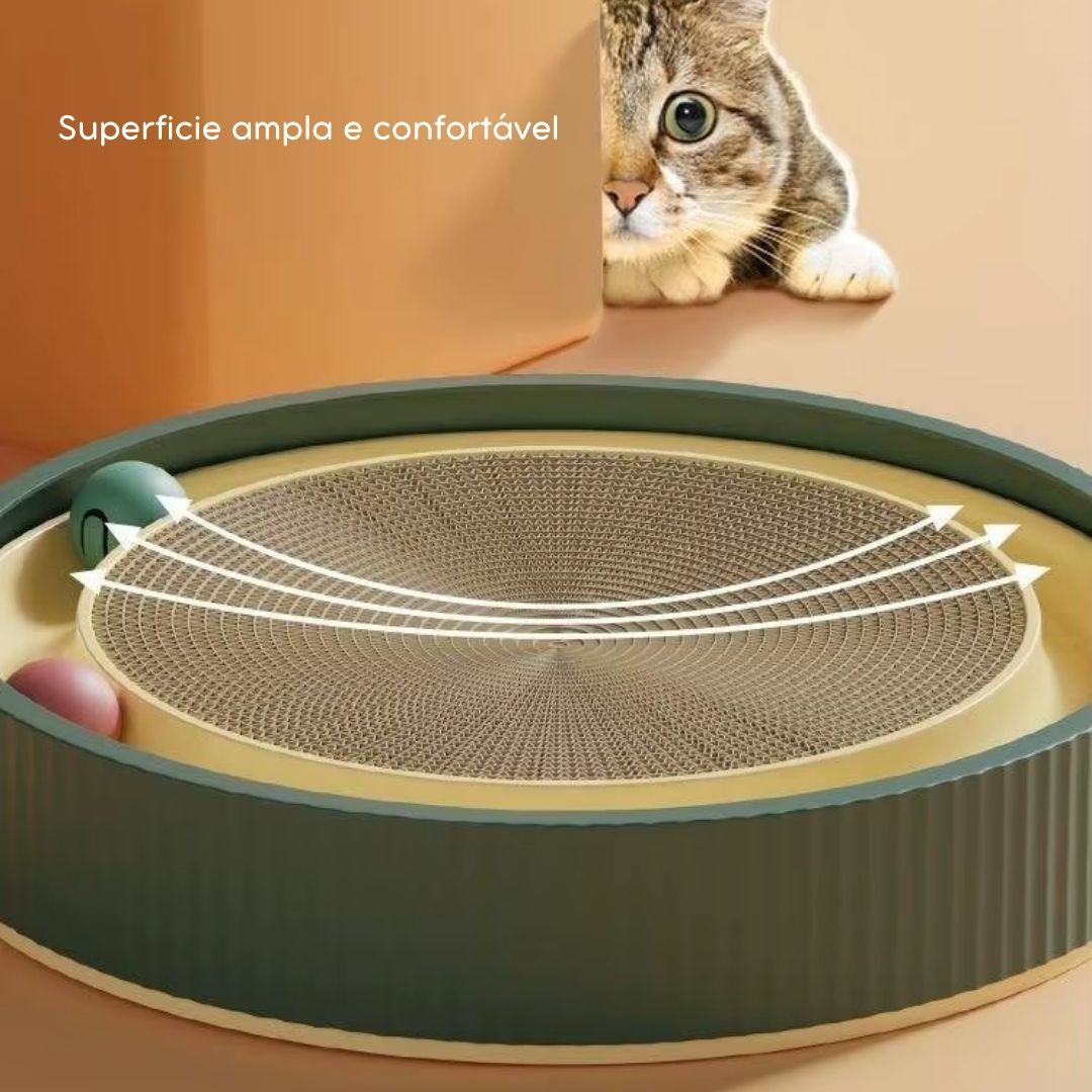 Arranhador Redondo com Cama e Bola Interativa para Gatos | Para Gatos de Todas as Idades | Estimula o Instinto Natural de Arranhar e Proporciona Conforto | Design Durável com Superfície Substituível