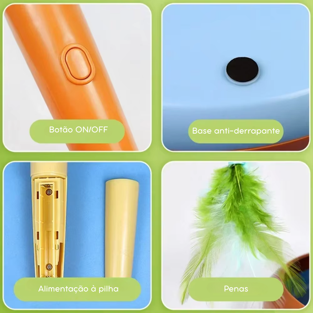 Brinquedo Interativo para Gatos Internos – Entretenimento Inteligente com Penas Giratórias 360° para Estímulo Mental e Exercício Diário