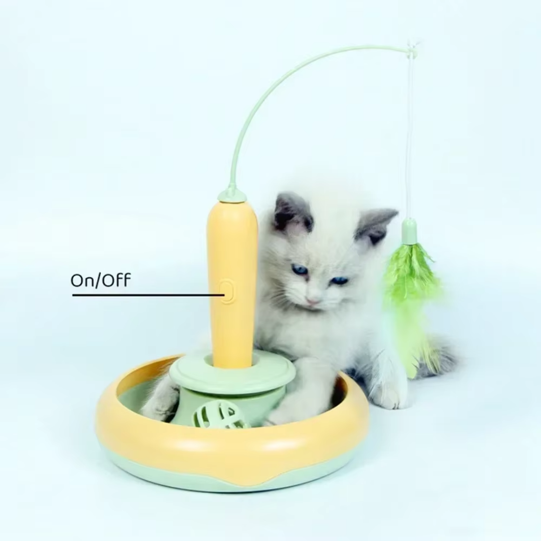 Brinquedo Interativo para Gatos Internos – Entretenimento Inteligente com Penas Giratórias 360° para Estímulo Mental e Exercício Diário