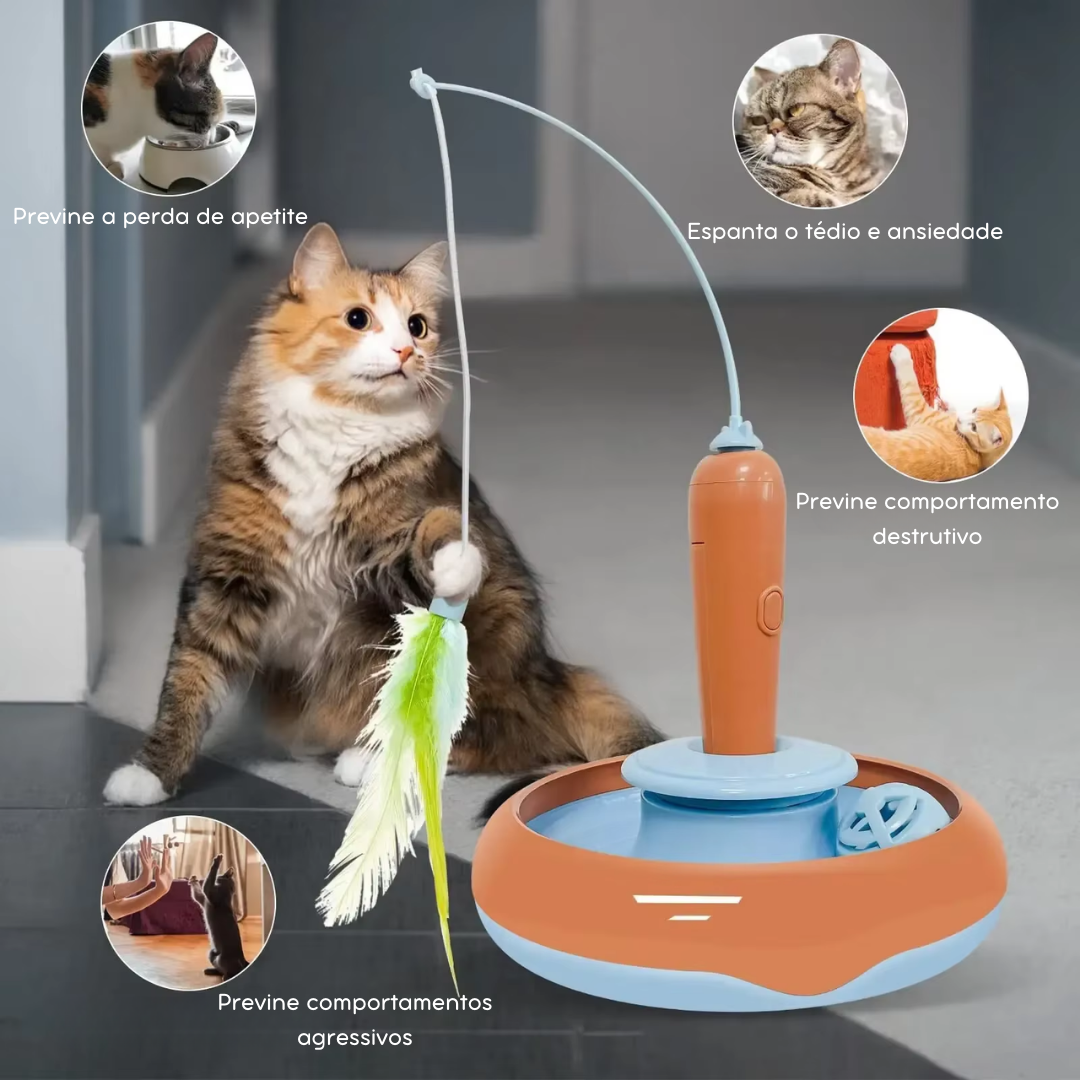 Brinquedo Interativo para Gatos Internos – Entretenimento Inteligente com Penas Giratórias 360° para Estímulo Mental e Exercício Diário