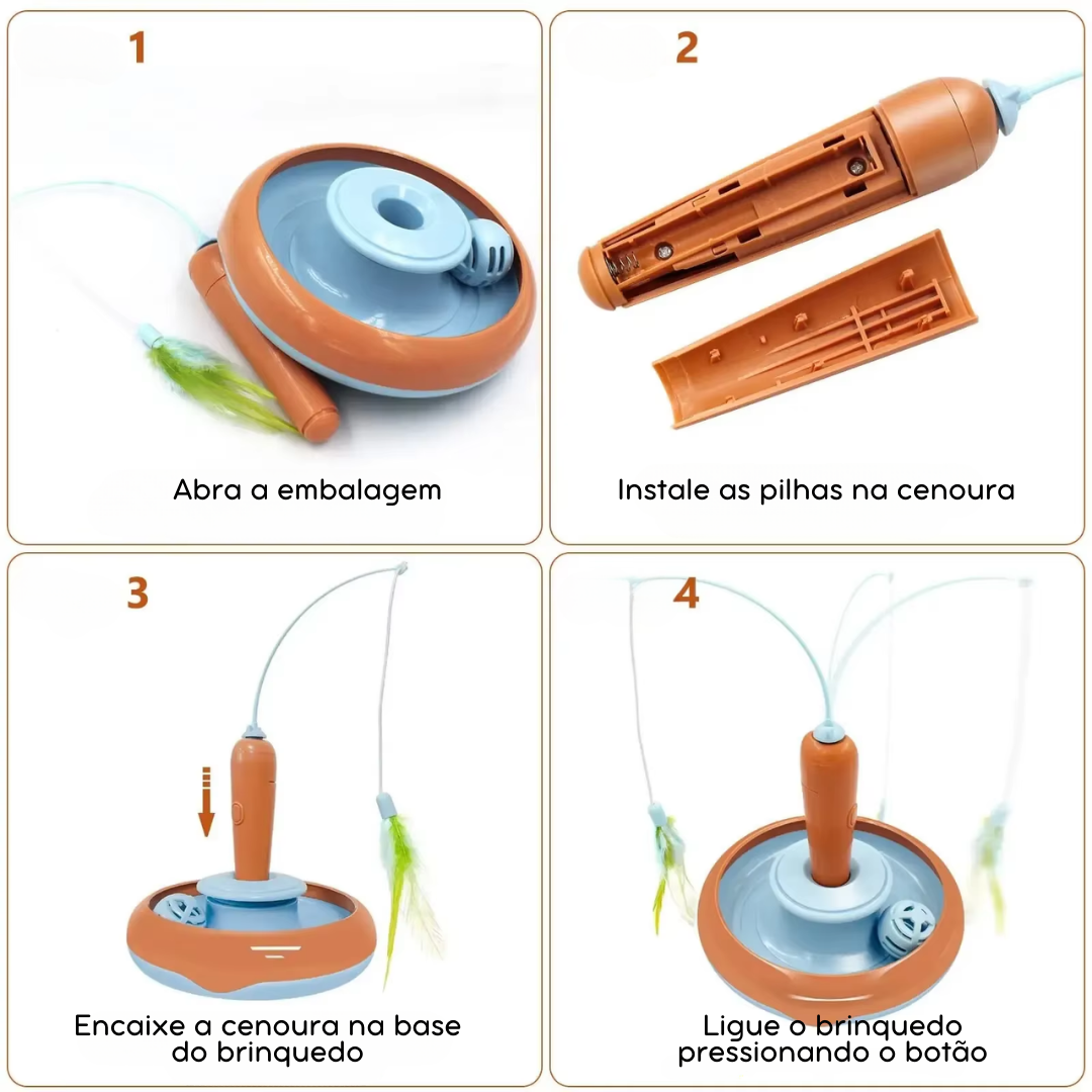 Brinquedo Interativo para Gatos Internos – Entretenimento Inteligente com Penas Giratórias 360° para Estímulo Mental e Exercício Diário