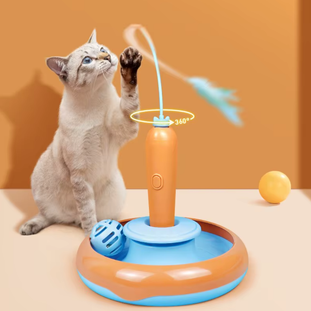 Brinquedo Interativo para Gatos Internos – Entretenimento Inteligente com Penas Giratórias 360° para Estímulo Mental e Exercício Diário