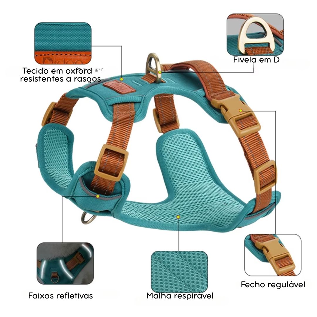 Coleira Peitoral Antipuxão para Cães – Para Cães Pequenos, Médios e Grandes – Ideal para Passeios Seguros e Confortáveis – Com Malha Respirável e Fivela de Liberação Rápida
