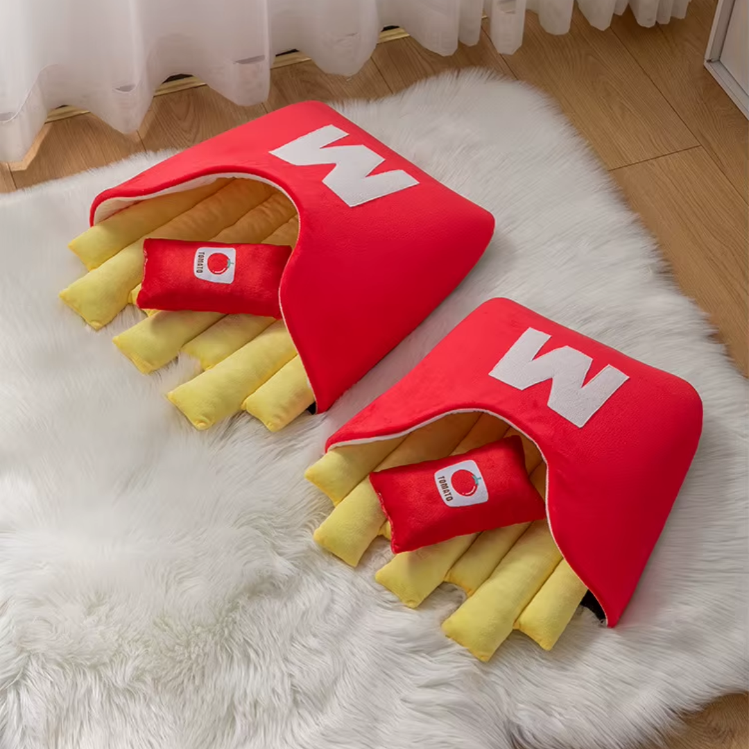 Cama Divertida em Formato de Batata Frita para Cães e Gatos | Ideal para Pets Pequenos e Médios | Oferece Conforto e Estilo Único | Design Temático e Lavável