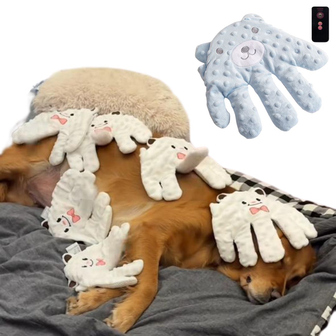 Luva Calmante com Controle Remoto para Cães e Gatos | Ideal para Acalmar e Ninar Pets | Simula Carinhos com Movimento Suave | Enchimento Térmico de Grãos Naturais