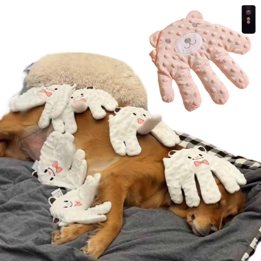 Luva Calmante com Controle Remoto para Cães e Gatos | Ideal para Acalmar e Ninar Pets | Simula Carinhos com Movimento Suave | Enchimento Térmico de Grãos Naturais