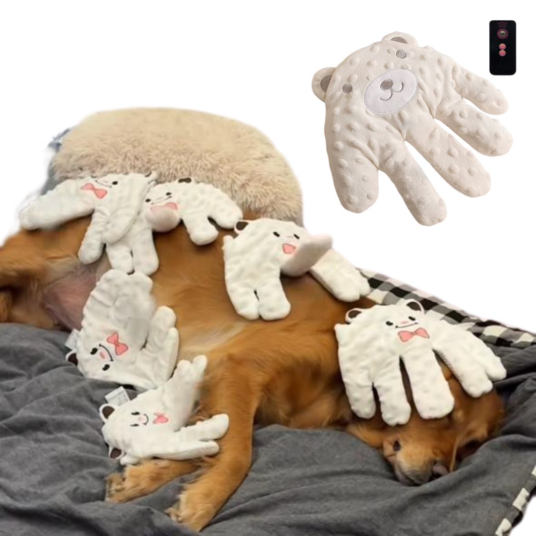 Luva Calmante com Controle Remoto para Cães e Gatos | Ideal para Acalmar e Ninar Pets | Simula Carinhos com Movimento Suave | Enchimento Térmico de Grãos Naturais