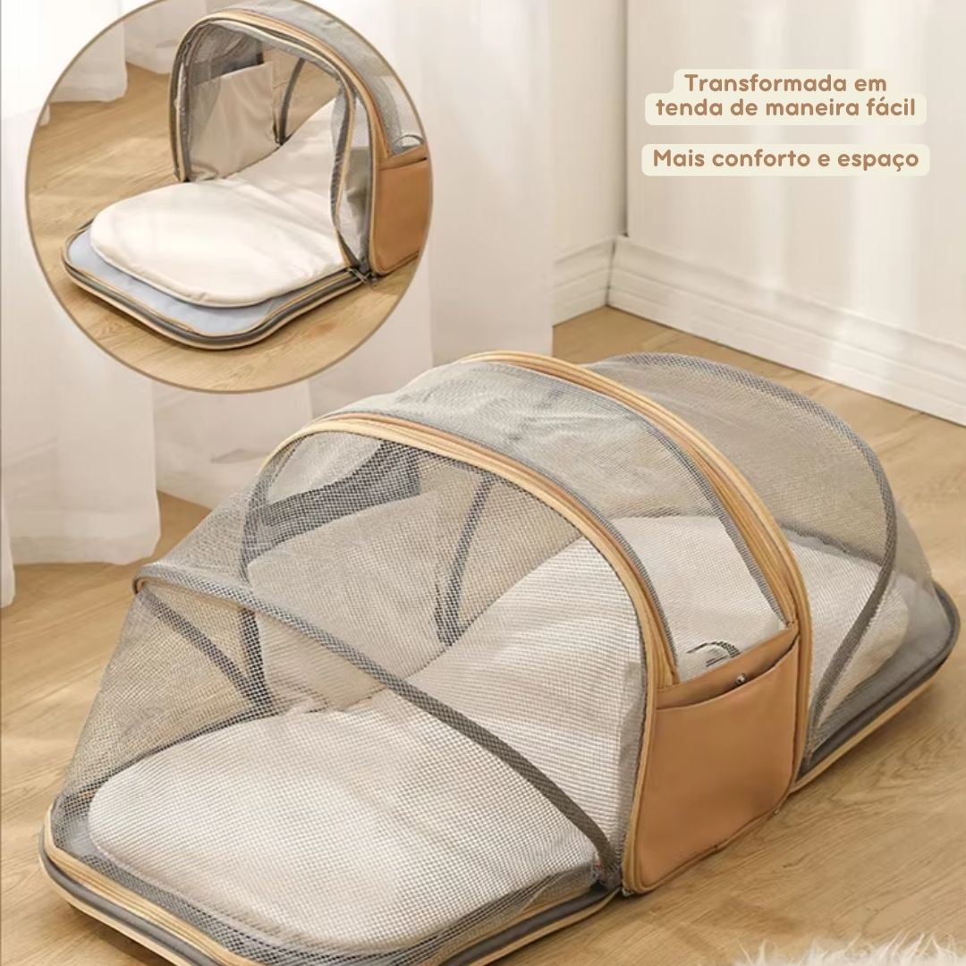 Bolsa de Transporte Expansível para Gatos e Cães – Mochila de Viagem com Túnel Expansível e Alças Ajustáveis para Conforto e Praticidade