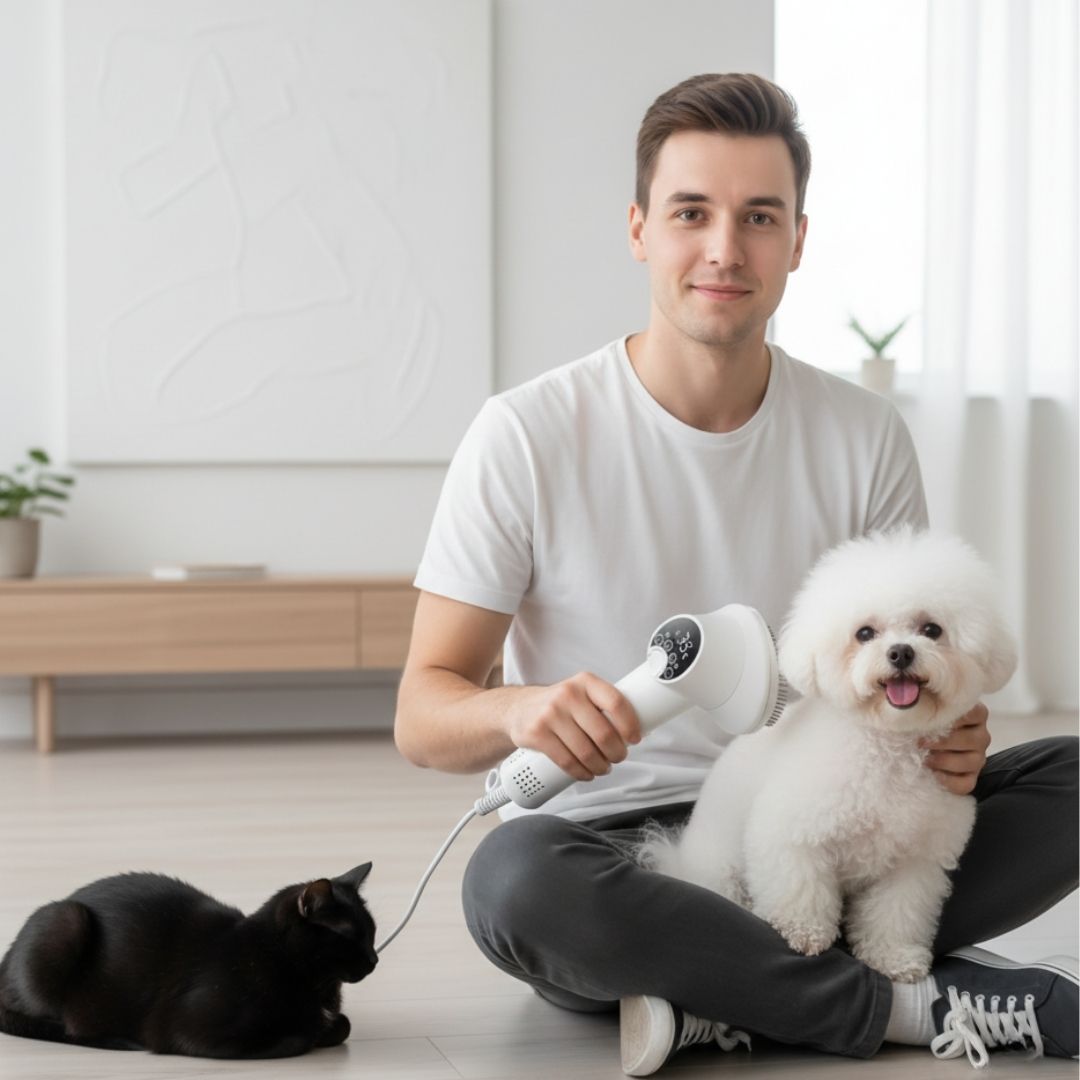 Secador para Pets com Controle de Temperatura | Botão de Expulsão de Pelos nas Cerdas