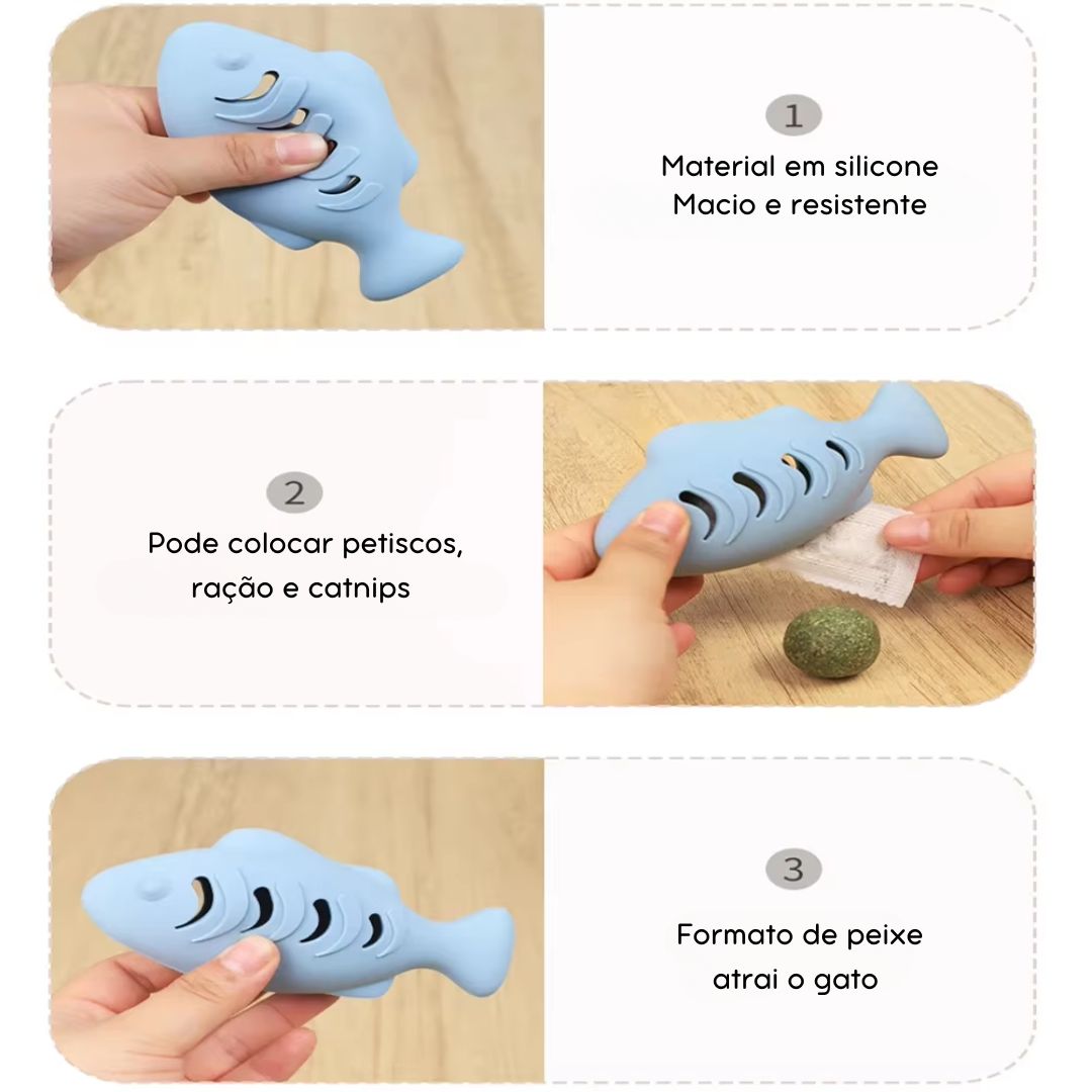Brinquedo Interativo de Peixe Dispensador de Petisco para Gatos | Para Gatos de Todas as Idades | Estimula a Alimentação Lenta e o Enriquecimento Ambiental | Design Divertido com Compartimento para Catnip