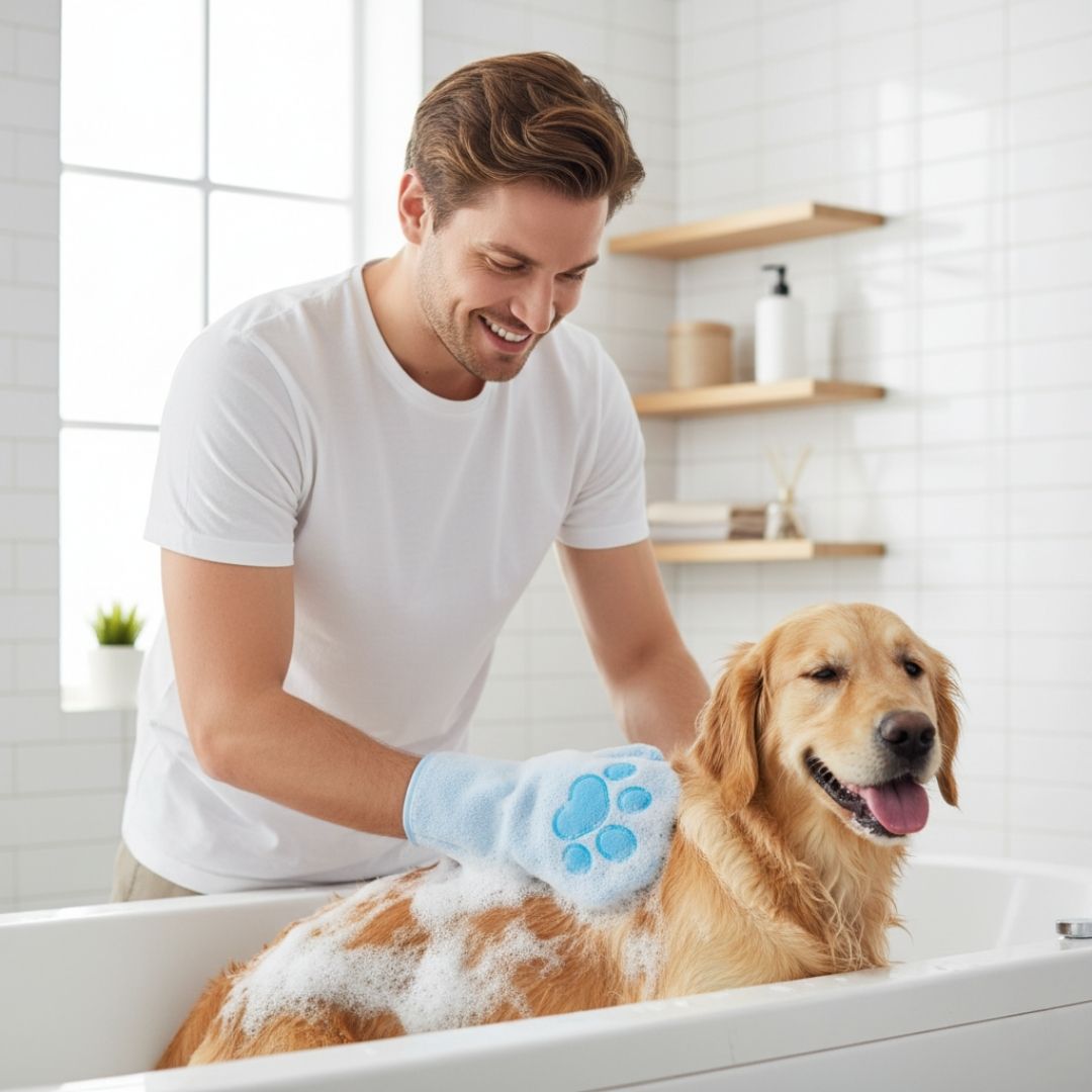 Luva Toalha de Banho para Pets – Microfibra Prática e Rápida
