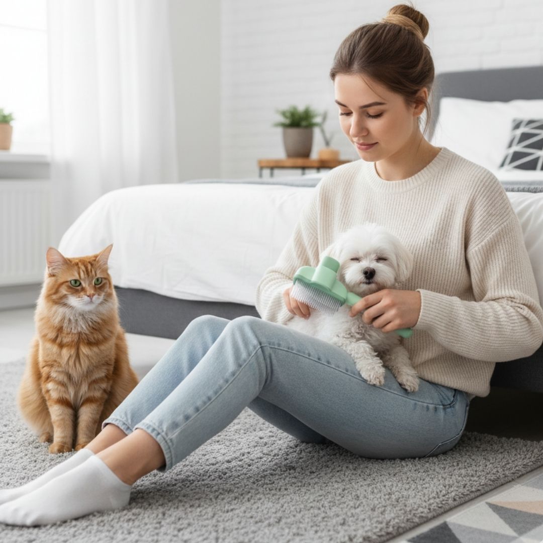 Pente Alisador de Pelos para Cães e Gatos - Remove Pelos Soltos e Desembaraça