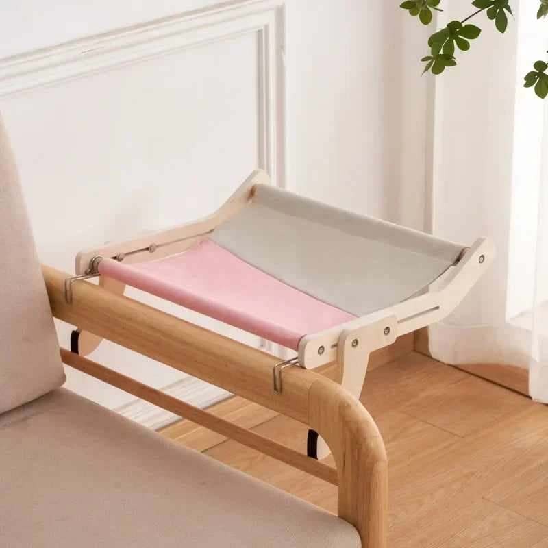 Rede Suspensa de Madeira para Gatos | Para Gatos de Todas as Idades | Oferece Conforto e Descanso Elevado | Design Durável com Lona de Algodão Lavável