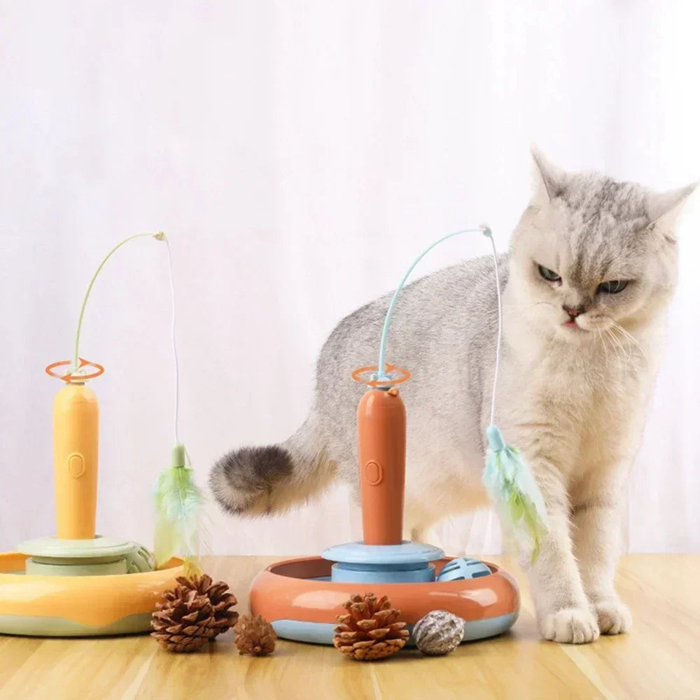 Brinquedo Interativo para Gatos Internos – Entretenimento Inteligente com Penas Giratórias 360° para Estímulo Mental e Exercício Diário