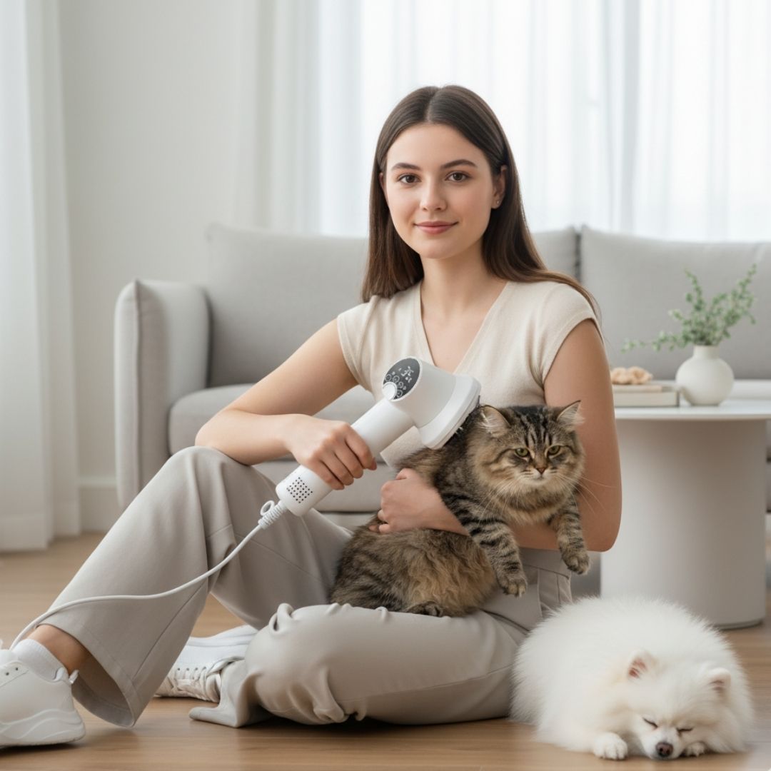 Secador para Pets com Controle de Temperatura | Botão de Expulsão de Pelos nas Cerdas