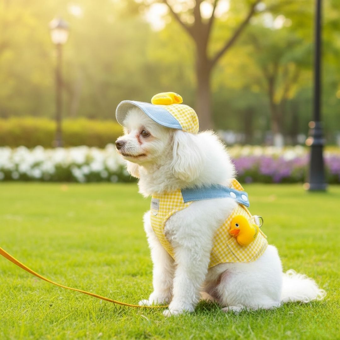 Conjunto Boné e Peitoral Patinho de Luxo para Pets