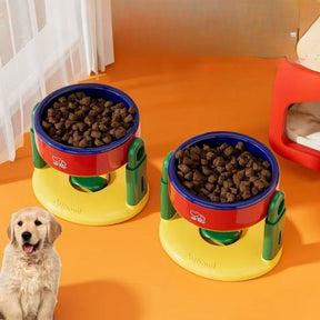 Comedouro Duplo Ajustável para Cães e Gatos – Alimentação Lenta, Dobrável e com 3 Alturas Reguláveis