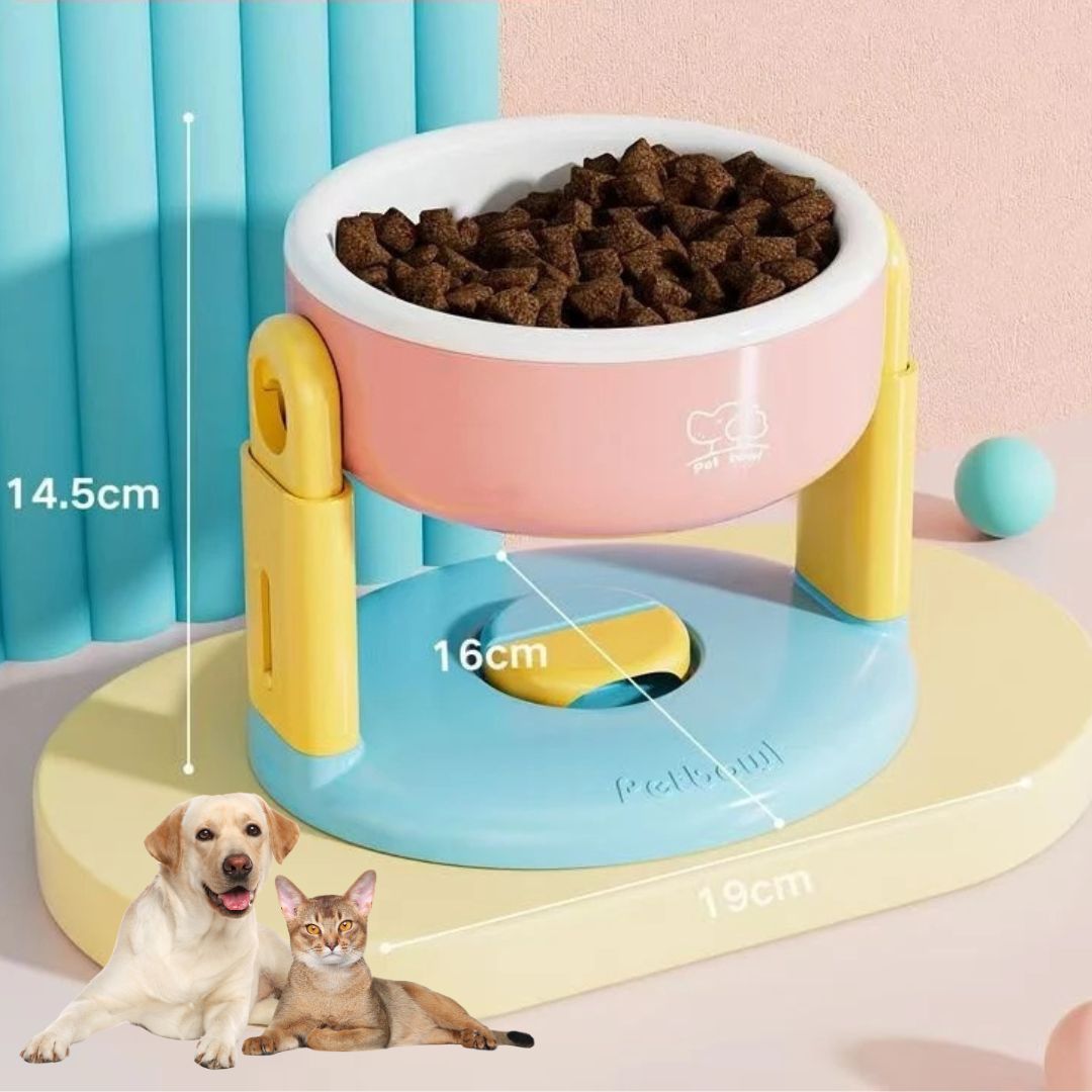 Comedouro Duplo Ajustável para Cães e Gatos – Alimentação Lenta, Dobrável e com 3 Alturas Reguláveis