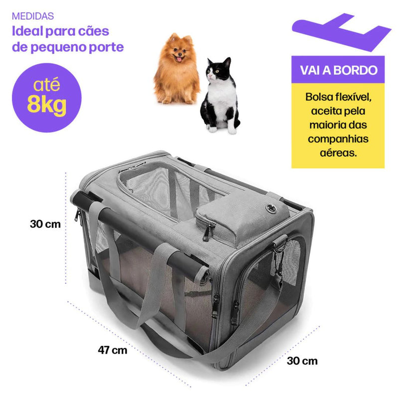 Bolsa de Transporte Respirável para Cães e Gatos | Ideal para Tutores em Viagens e Passeios | Proporciona Conforto e Ventilação para o Pet | Design com Telinhas Visíveis e Seguro