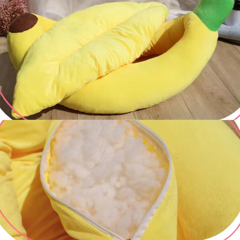 Cama Divertida em Formato de Banana para Cães e Gatos – Abrigo Aconchegante com Tecido Macio