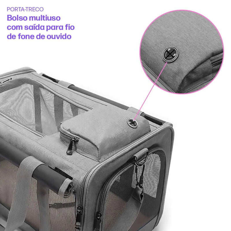 Bolsa de Transporte Respirável para Cães e Gatos | Ideal para Tutores em Viagens e Passeios | Proporciona Conforto e Ventilação para o Pet | Design com Telinhas Visíveis e Seguro