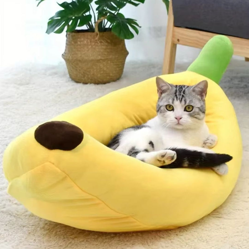 Cama Divertida em Formato de Banana para Cães e Gatos – Abrigo Aconchegante com Tecido Macio