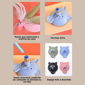 Haste Ventosa Interativa para Gatos – Brinquedo com Penas Naturais para Estimulação e Diversão!