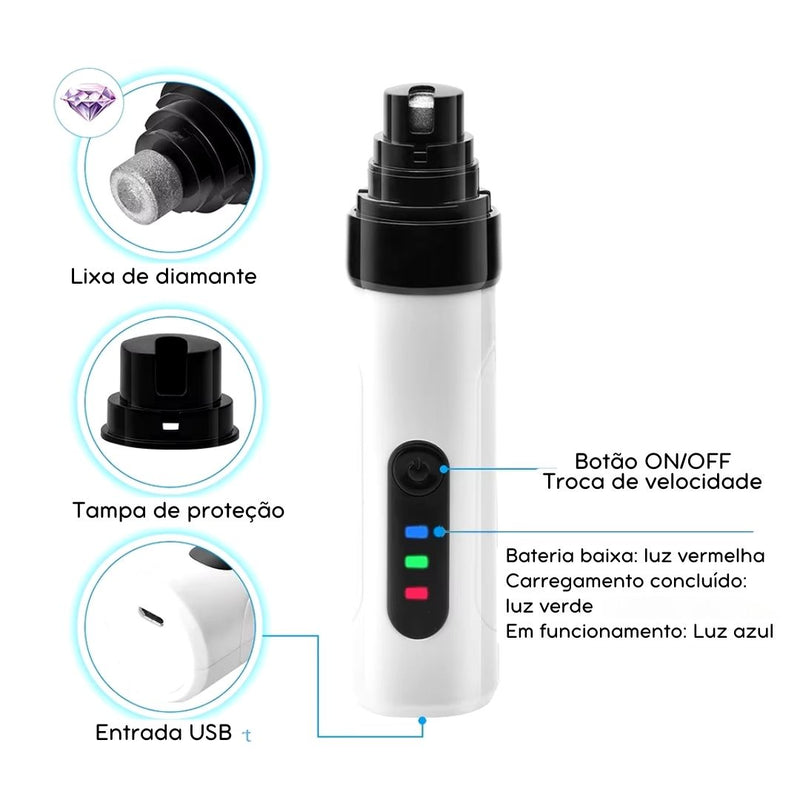 Lixador de Unhas Elétrico Recarregável para Cães e Gatos | Ideal para Tutores que Buscam Praticidade no Corte de Unhas | Promove Unhas Bem Cuidadas sem Estresse | Recarregável via USB e Fácil de Usar