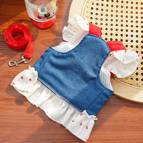 Coleira Peitoral com Saia Estilo Vestido para Cães e Gatos Pequenos | Ideal para Passeios ao Ar Livre com Segurança e Estilo | Com Estampa de Coração e Acompanha Guia