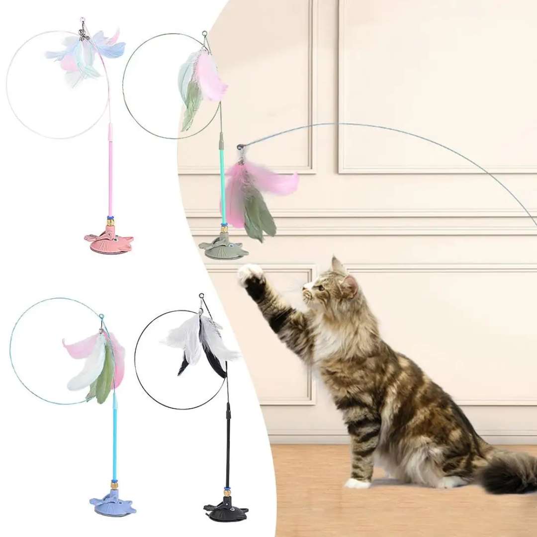 Haste Ventosa Interativa para Gatos – Brinquedo com Penas Naturais para Estimulação e Diversão!