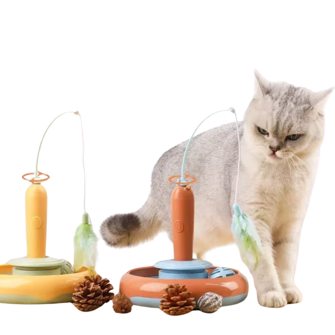 Brinquedo Interativo para Gatos Internos – Entretenimento Inteligente com Penas Giratórias 360° para Estímulo Mental e Exercício Diário