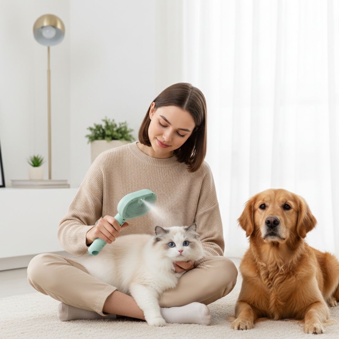 Escova Removedora de Pelos 3 em 1 com Vapor para Cães e Gatos