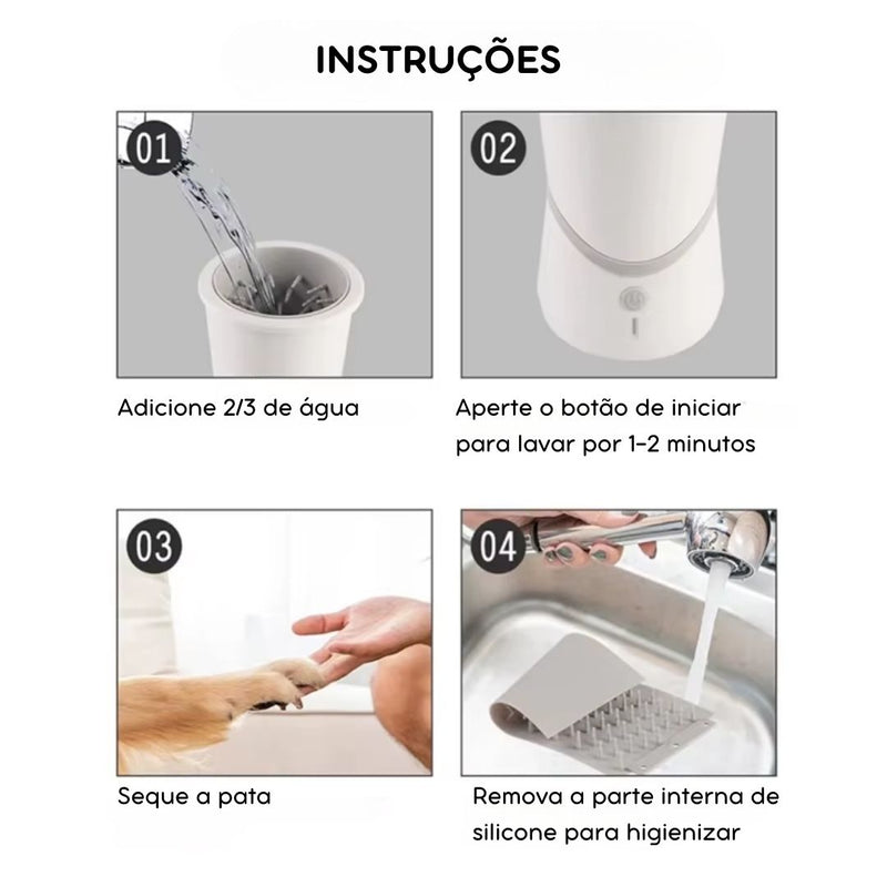 Limpador Automático de Patas para Cães e Gatos | Ideal para Tutores que Buscam Praticidade na Higiene | Remove Sujeira com Rapidez e Sem Esforço | Design Portátil, Recarregável via USB e Feito de Silicone