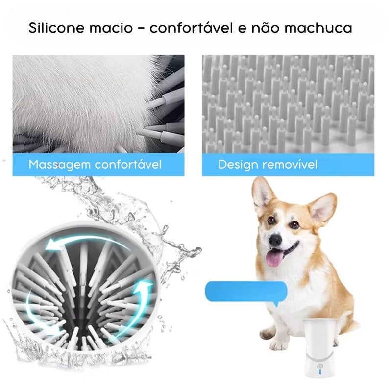 Limpador Automático de Patas para Cães e Gatos | Ideal para Tutores que Buscam Praticidade na Higiene | Remove Sujeira com Rapidez e Sem Esforço | Design Portátil, Recarregável via USB e Feito de Silicone