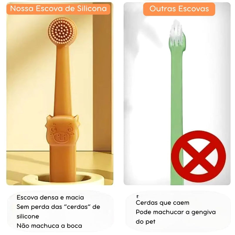 Escova Dental de Silicone para Cães e Gatos | Ideal para Tutores que Buscam Saúde Bucal para seus Pets | Limpa e Branqueia os Dentes com Suavidade | Design Macio e Eficiente