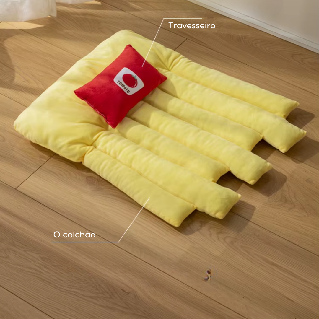 Cama Divertida em Formato de Batata Frita para Cães e Gatos | Ideal para Pets Pequenos e Médios | Oferece Conforto e Estilo Único | Design Temático e Lavável