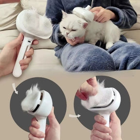 Escova Removedora de Pelos 3 em 1 com Vapor para Cães e Gatos – Pente, Spray e Alisador para Limpeza Profunda com Um Clique