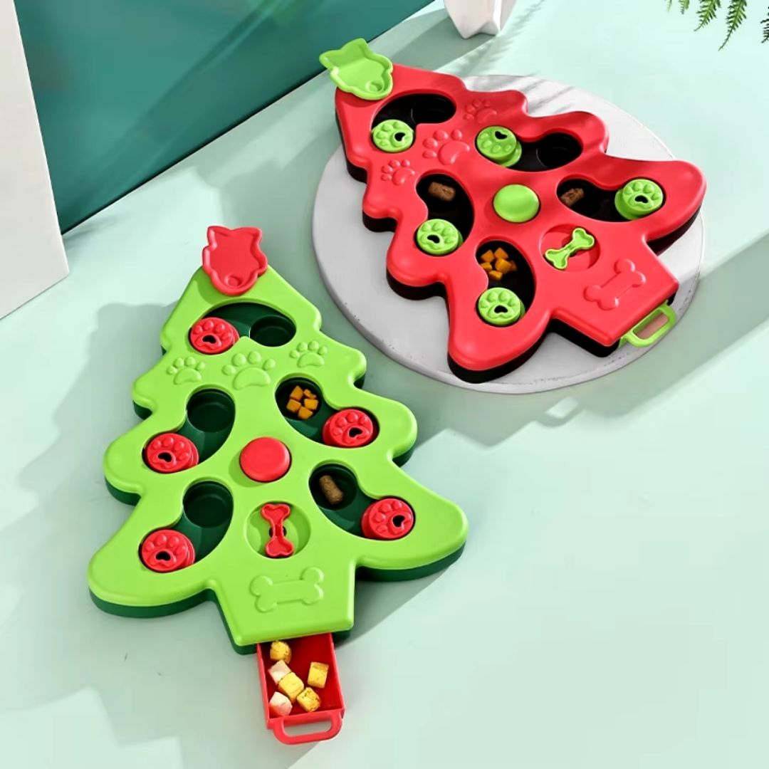 Brinquedo Comedouro Interativo de Natal para Cães e Gatos – Estímulo Mental com Petiscos e Ração