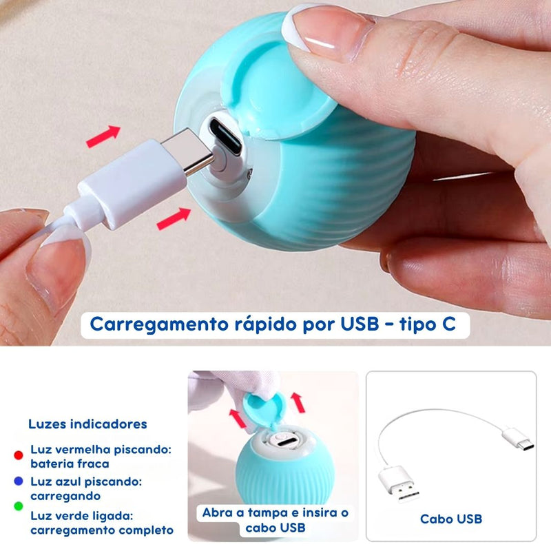 Bola Inteligente Interativa com Carregamento USB para Cães e Gatos – Estímulo Físico e Mental Automático