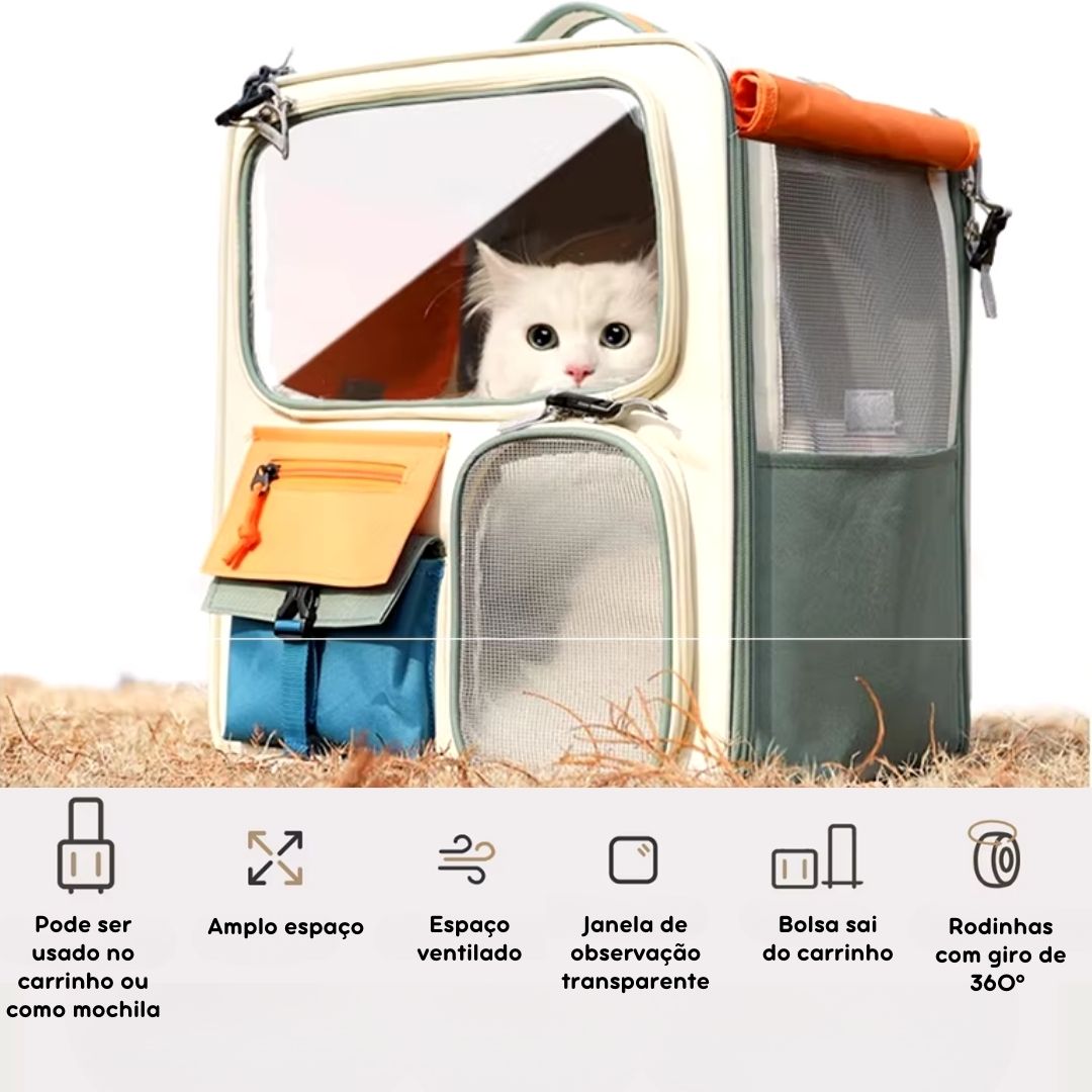 Mochila e Carrinho de Transporte para Pets Pequenos – Conforto e Segurança para Viagens Curta e Longas