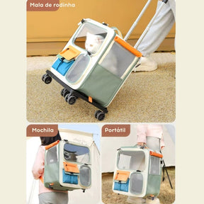 Mochila e Carrinho de Transporte para Pets Pequenos – Conforto e Segurança para Viagens Curta e Longas