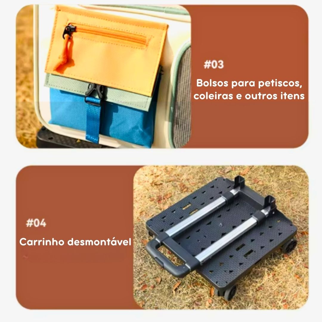 Mochila e Carrinho de Transporte para Pets Pequenos – Conforto e Segurança para Viagens Curta e Longas