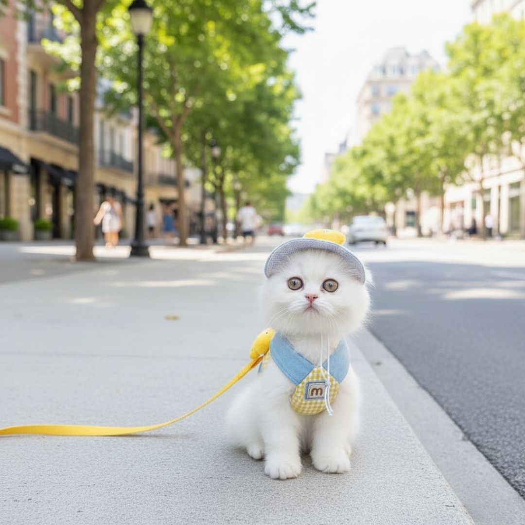 Conjunto Boné e Peitoral Patinho de Luxo para Pets