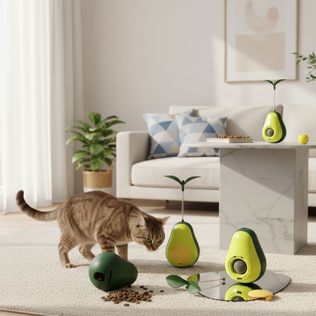 Dispenser de Petiscos com Catnip para Gatos – Abacate AbaCat para Entreter e Relaxar