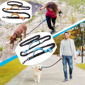 Guia Mãos Livres para Pets | Para Cães de Todos os Tamanhos | Ideal para Corridas e Caminhadas ao Ar Livre | Design Elástico com Corda de Tração e Sistema à Prova de Explosão