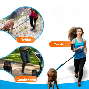 Guia Mãos Livres para Pets | Para Cães de Todos os Tamanhos | Ideal para Corridas e Caminhadas ao Ar Livre | Design Elástico com Corda de Tração e Sistema à Prova de Explosão