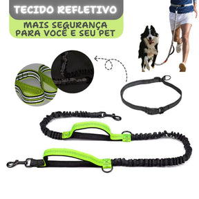 Guia Mãos Livres para Pets | Para Cães de Todos os Tamanhos | Ideal para Corridas e Caminhadas ao Ar Livre | Design Elástico com Corda de Tração e Sistema à Prova de Explosão