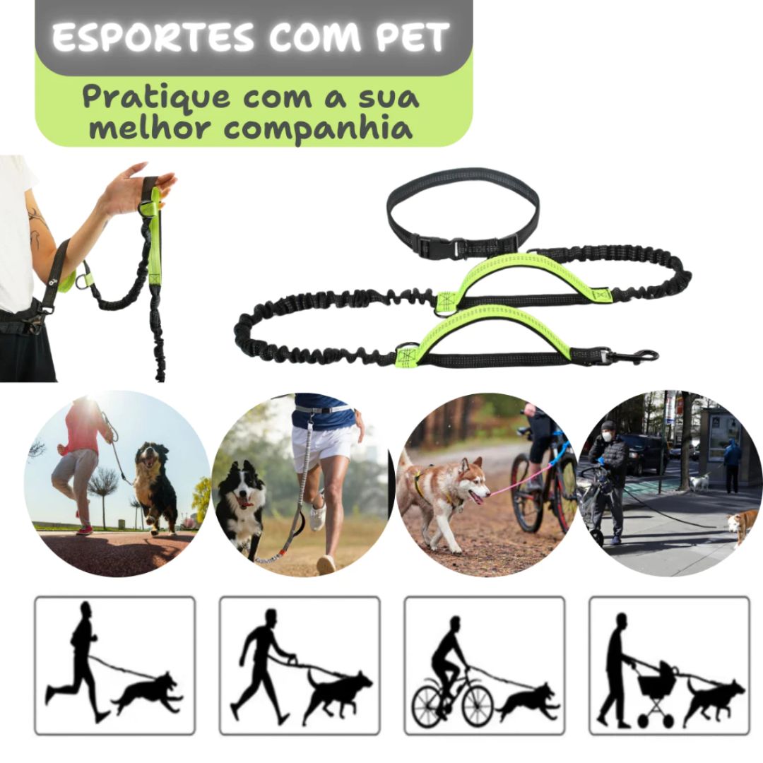 Guia Mãos Livres para Pets | Para Cães de Todos os Tamanhos | Ideal para Corridas e Caminhadas ao Ar Livre | Design Elástico com Corda de Tração e Sistema à Prova de Explosão
