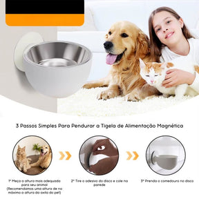 Tigela de Alimentação Magnética em Aço Inoxidável | Para Cães e Gatos de Todos os Tamanhos | Evita Derramamentos e Mantém a Área de Alimentação Organizada | Design Elevado e Fixo com Suporte Montável na Parede