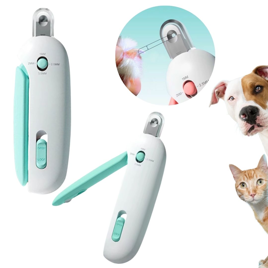 Aparador de Unhas com Luz LED e Reservatório para Gatos | Para Tutores que Cuidam da Higiene Pet | Facilita o Corte Seguro e Preciso das Unhas | Design Ergonômico com Níveis de Lâmina e Coletor de Resíduos